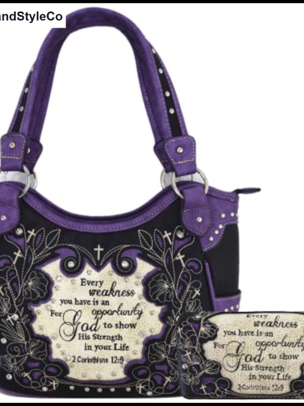 Womens Embroidered Bible Verse Shoulder Handbag & Wallet Set